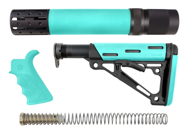 Picture of Hogue Overmolded 3-Piece Kit Collapsible Aqua Overmolded Rubber Black & Aqua Rubber Grip, Rifle Length Forend Ar15, M16 