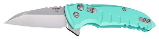 Picture of Hogue X1 Microflip 2.75" Folding Wharncliffe Plain Tumble Polish 154Cm Ss Blade/Aquamarine Anodized Aluminum Handle Includes Pocket Clip 