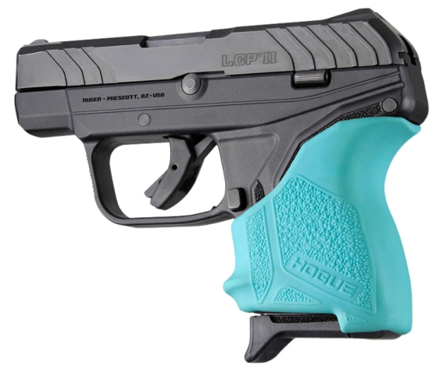 Picture of Hogue Handall Beavertail Grip Sleeve Made Of Rubber With Textured Aqua Blue Finish For Ruger Lcp Ii 