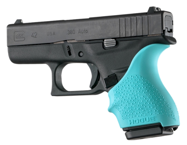 Picture of Hogue Handall Beavertail Grip Sleeve Textured Aqua Blue Rubber For Glock 42, 43 