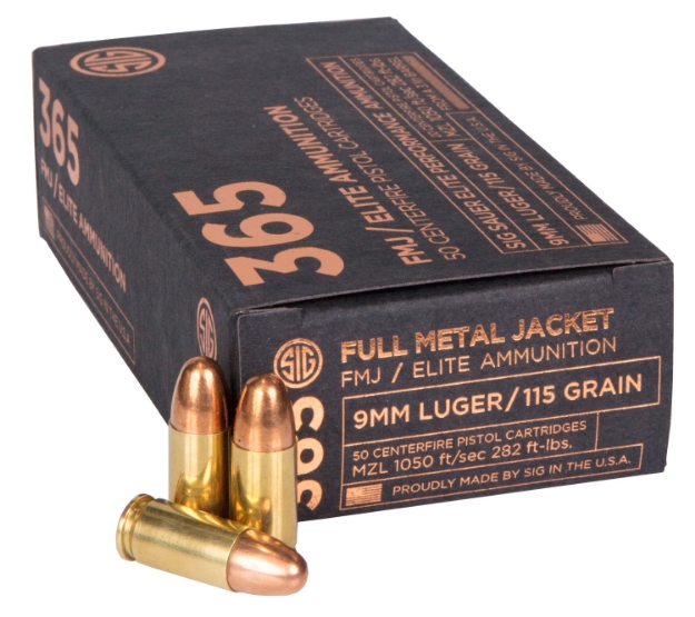 Picture of Sig Sauer Elite Ball 365 9Mm Luger 115 Gr 1050 Fps Full Metal Jacket (Fmj) 50 Bx/20 Cs 