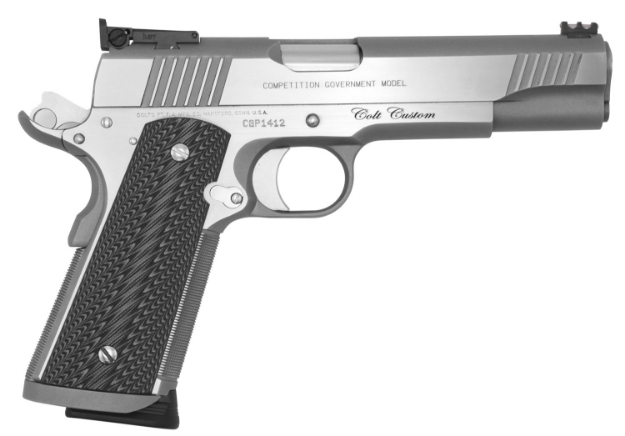 Picture of Colt Mfg 1911 Custom Competition 45 Acp Caliber With 5" National Match Barrel, 8+1 Capacity, Stainless Steel Finish Frame, Serrated Slide, Black G10 Grip & 70 Series Firing System 