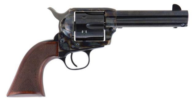 Picture of Cimarron Evil Roy Competition 45 Colt (Lc) 6Rd 4.75" Blued Engraved Barrel & Cylinder, Wide Front/Wide Square-Notch Rear Sights, Color Case Hardened Steel Frame, Checkered Walnut Grip, 