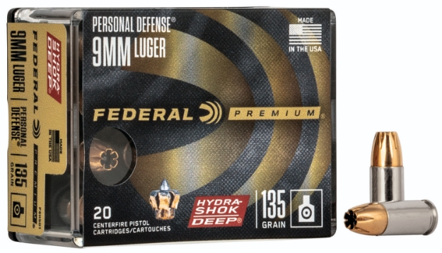 Picture of Federal Premium Personal Defense 9Mm Luger 135 Gr Hydra-Shok Deep Hollow Point 20 Per Box/10 Cs 