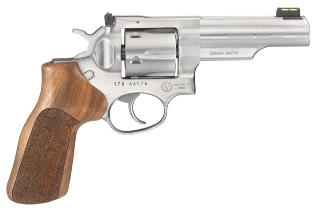 Picture of Ruger Gp100 Match Champion 10Mm Auto 4.20" Half-Lug Barrel 6Rd Cylinder, Satin Stainless Steel Frame, Hogue Stippled Hardwood Grip, Transfer Bar Safety 