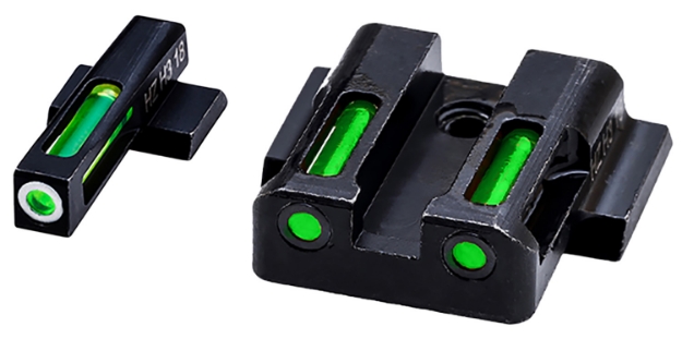 Picture of Hiviz Litewave H3 Tritium/Litepipe S&W M&P Shield Sight Set Black | Green Tritium With White Outline Front Sight Green Fiber Optic Rear Sight 