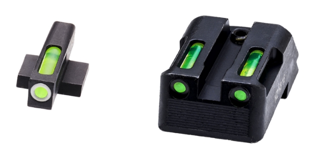 Picture of Hiviz Litewave H3 Tritium/Litepipe Kimber 1911 Sight Set Black | Green Tritium With White Outline Front Sight Green Fiber Optic Rear Sight 