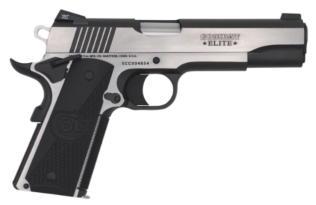 Picture of Colt Mfg 1911 Combat Elite Government 45 Acp 5" 8+1 Overall Two-Tone Elite Finish Stainless Steel Frame & Slide With Half Checkered & Scalloped Black G10 Grip & Night Sights 