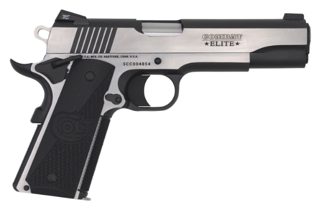 Picture of Colt Mfg 1911 Combat Elite Government 9Mm Luger 5" 9+1 Overall Two-Tone Elite Finish Stainless Steel Frame & Slide With Half Checkered & Scalloped Black G10 Grip & Night Sights 