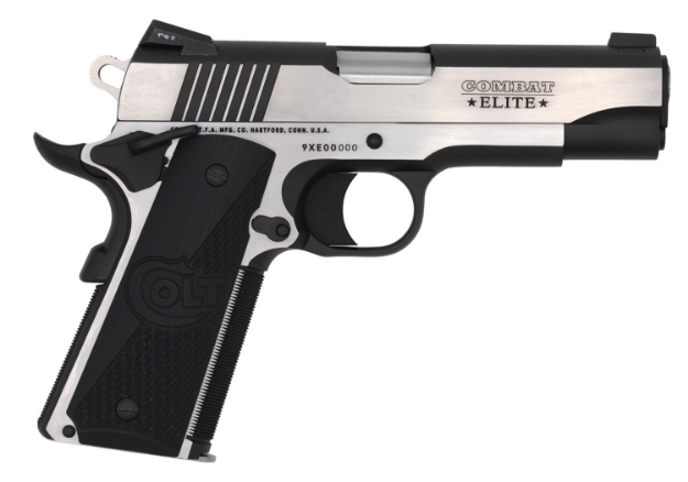 Picture of Colt Mfg 1911 Combat Elite Commander 45 Acp 4.25" 8+1 Overall Two-Tone Elite Finish Stainless Steel Frame & Slide With Half Checkered & Scalloped Black G10 Grip & Night Sights 