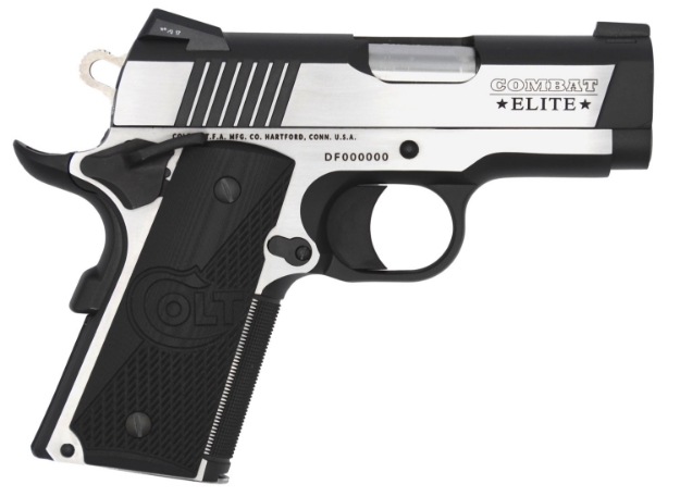 Picture of Colt Mfg 1911 Combat Elite Defender 45 Acp 3" 7+1 Overall Two-Tone Elite Finish Stainless Steel Frame & Slide With Half Checkered & Scalloped Black G10 Grip & Night Sights 