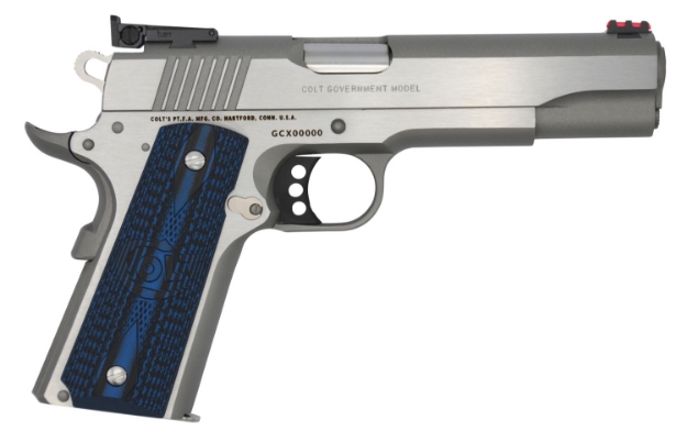 Picture of Colt Mfg 1911 Gold Cup Lite 45 Acp 5" 8+1 Overall Stainless Steel Finished Frame & Slide With Scalloped Blue Checkered G10 Grip & Fiber Optic Sights 