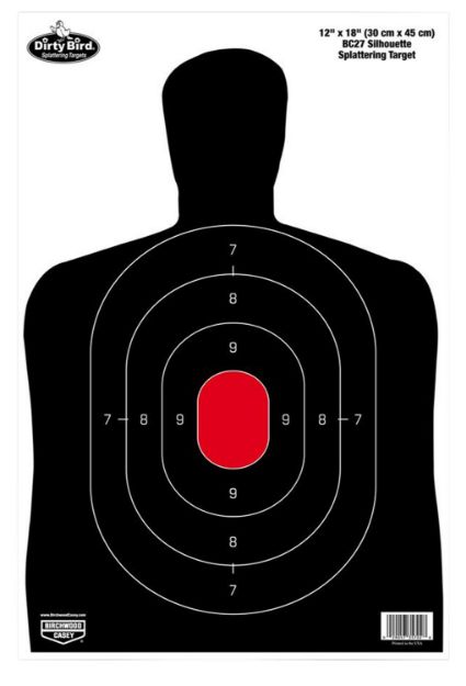 Picture of Birchwood Casey Dirty Bird Bc-27 Silhouette Tagboard Hanging Pistol 12" X 18" Black/Red 100 Per Pkg 