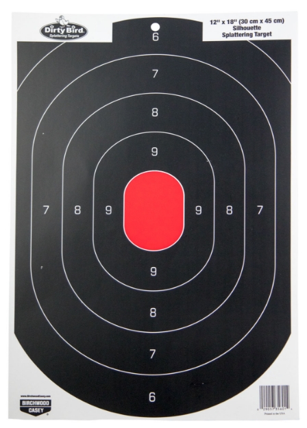 Picture of Birchwood Casey Dirty Bird Silhouette Tagboard Hanging Pistol 12" X 18" Black/Red 100 Per Pkg 