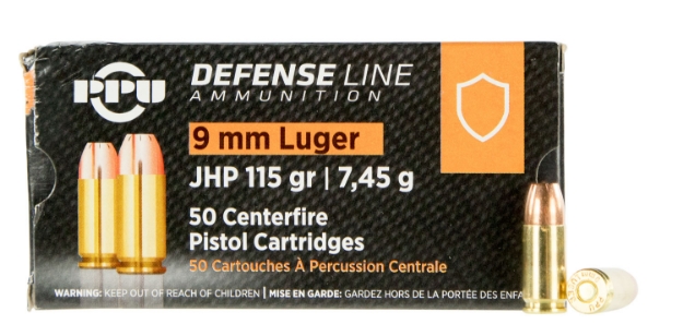 Picture of Ppu Defense Handgun 9Mm Luger 115 Gr Jacketed Hollow Point (Jhp) 50 Per Box/ 20 Cs 