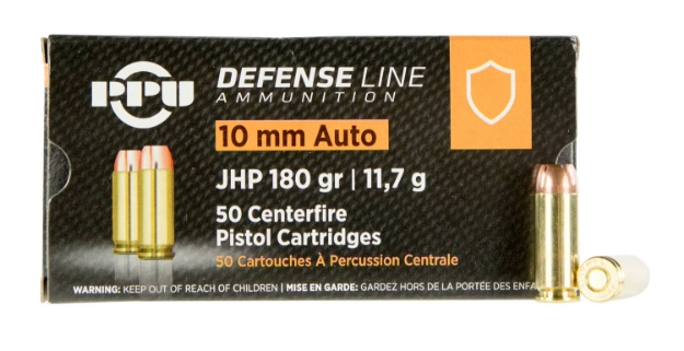 Picture of Ppu Defense Handgun 10Mm Auto 180 Gr Jacketed Hollow Point (Jhp) 50 Per Box/ 10 Cs 