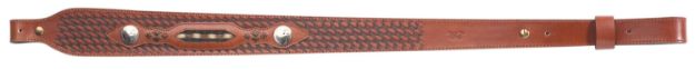 Picture of Browning Buffalo Nickel Sling Made Of Brown Leather With Nickle Overlays, Braided Horsehair Inlay, Basket Weave Finish, 25.50"-28" Oal & Adjustable Design For Rifles 