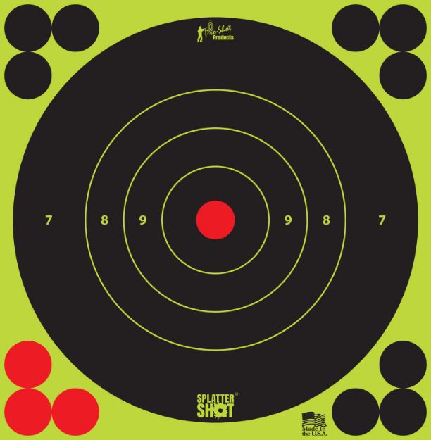 Picture of Pro-Shot Splattershot Black/Green Self-Adhesive Paper Impact Enhancement 6" Bullseye 72 Targets/12 Sheets Includes Pasters 