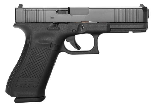 Picture of Glock G17 Gen5 Mos 9Mm Luger 4.49" Glock Marksman Barrel 10+1, Black Frame With Mos Ndlc Slide, Modular Backstrap, Ambidextrous Slide Stop, Safe Action Trigger 