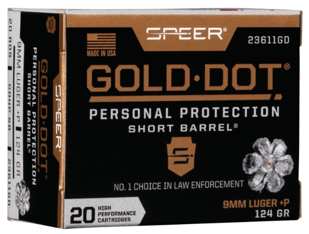 Picture of Speer Gold Dot Personal Protection Short Barrel 9Mm Luger +P 124 Gr 1150 Fps Hollow Point (Hp) 20 Bx/10 Cs 