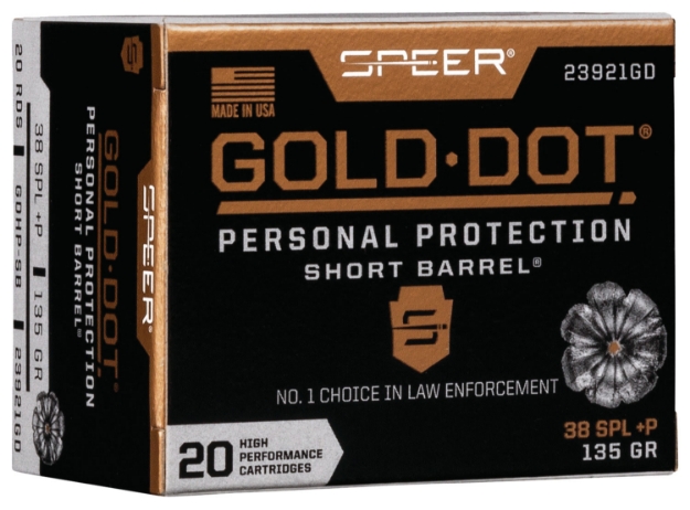 Picture of Speer Gold Dot Personal Protection Short Barrel 38 Special +P 135 Gr 860 Fps Hollow Point (Hp) 20 Bx/10 Cs 