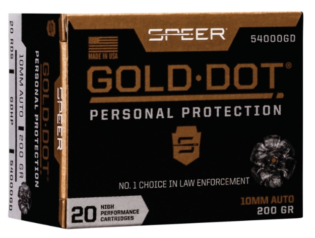 Picture of Speer Gold Dot Personal Protection 10Mm Auto 200 Gr 1100 Fps Hollow Point (Hp) 20 Bx/10 Cs 