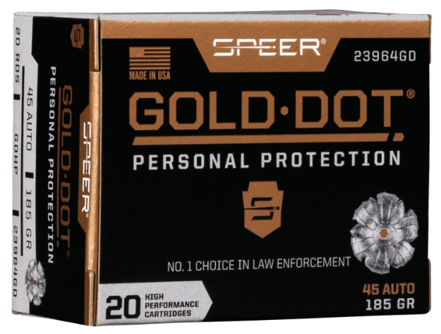 Picture of Speer Gold Dot Personal Protection 45 Acp 185 Gr 1050 Fps Hollow Point (Hp) 20 Bx/10 Cs 