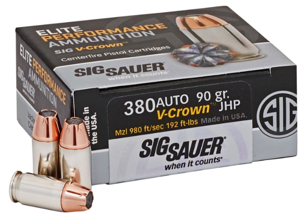 Picture of Sig Sauer Elite Defense 380 Acp 90 Gr 980 Fps V-Crown Jacketed Hollow Point (Vjhp) 50 Bx/10 Cs 