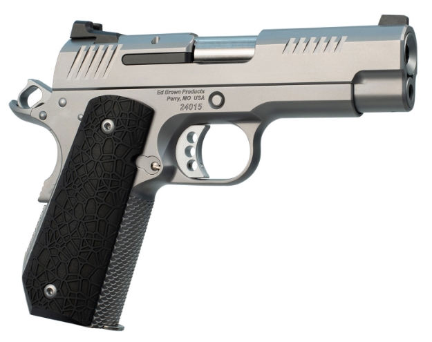 Picture of Ed Brown 1911 Evo Kc9 9Mm Luger 9+1 4" Barrel, Snakeskin Serrated Stainless Steel Bobtail Frame, Serrated Slide W/Recessed Slide Stop, Black G10 Grip 