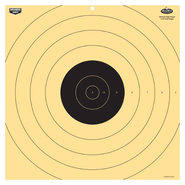 Picture of Birchwood Casey Dirty Bird 17.25" Bullseye Tagboard Hanging 100 Yds Rifle Black/White 5 Pack 