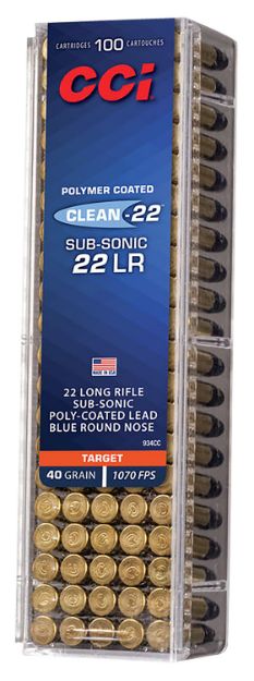 Picture of Cci Clean-22 Subsonic 22 Lr 40 Gr 1070 Fps Blue Poly-Coated Lead Round Nose (Lrn) 100 Bx/50 Cs 