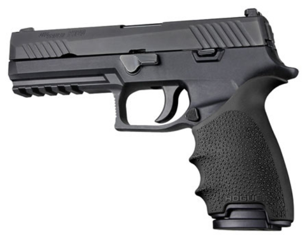 Picture of Hogue Handall Beavertail Grip Sleeve Made Of Rubber With Textured Black Finish & Finger Grooves For Sig P320 