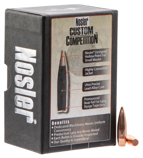 Picture of Nosler Custom Competition 6.5Mm .264 100 Gr Hollow Point Boat-Tail (Hpbt) 100 Per Box 