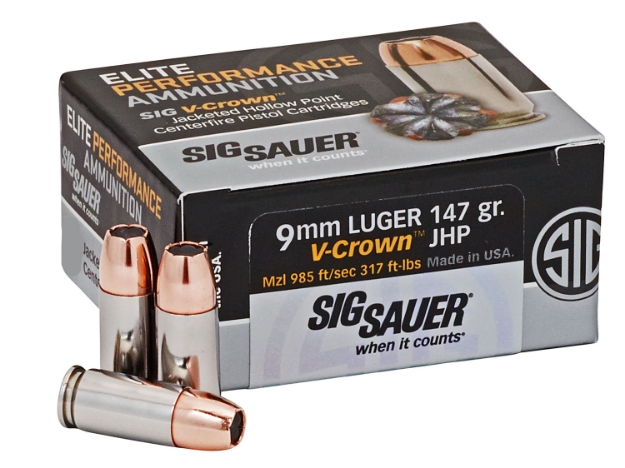 Picture of Sig Sauer Match Elite Competition 9Mm Luger 147 Gr 880 Fps V-Crown Jacketed Hollow Point (Vjhp) 50 Bx/20 Cs 