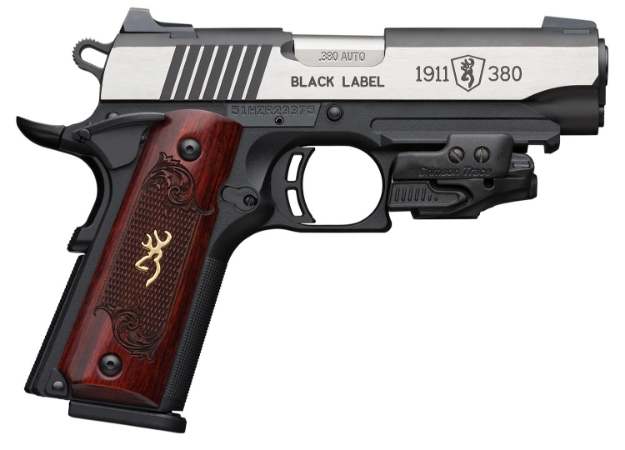 Picture of Browning 1911-380 Black Label Medallion 380 Acp 4.25" 8+1 Black Stainless Steel Slide Rosewood With Integrated Gold Buck Mark Inlay Grip 3-Dot Sights Includes Crimson Trace Laser 