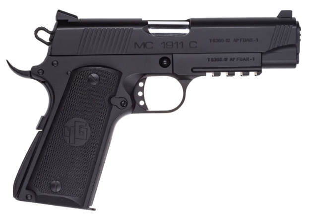 Picture of Eaa Girsan Mc1911 Commander Carry 45 Acp 8+1 4.40" Black Steel Barrel, Blued Serrated Slide, Black Steel Frame W/Accessory Rail & Beavertail, Checkered Laminate Grips Ambidextrous 