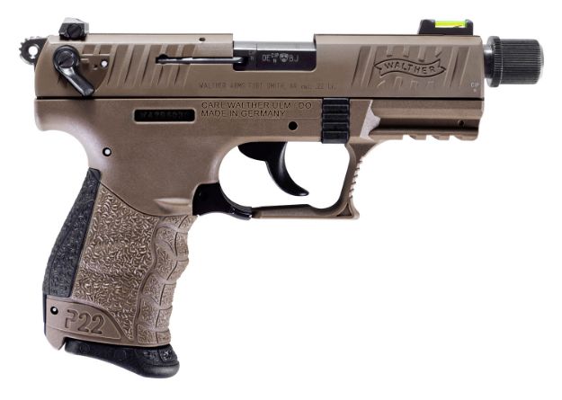 Picture of Walther Arms P22 Q Tactical 22 Lr 10+1 3.42" Steel/Threaded Barrel, Flat Dark Earth Serrated/Steel Slide, Flat Dark Earth Polymer Frame W/Picatinny Rail, Black Interchangeable Backstrap Grips 