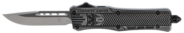 Picture of Cobratec Knives Ctk-1 Small 2.75" Otf Drop Point Plain D2 Steel Blade/Black Stonewashed Aluminum Handle Features Glass Breaker Includes Pocket Clip 