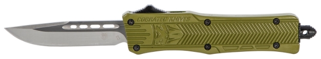 Picture of Cobratec Knives Ctk-1 Small 2.75" Otf Drop Point Plain D2 Steel Blade/Od Green Aluminum Handle Features Glass Breaker Includes Pocket Clip 