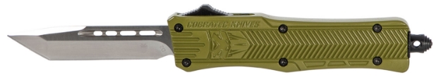 Picture of Cobratec Knives Ctk-1 Small 2.75" Otf Tanto Plain D2 Steel Blade/Od Green Aluminum Handle Features Glass Breaker Includes Pocket Clip 