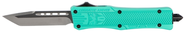 Picture of Cobratec Knives Ctk-1 Small 2.75" Otf Tanto Plain D2 Steel Blade/Tiffany Blue Aluminum Handle Features Glass Breaker Includes Pocket Clip 