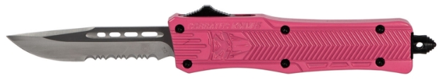 Picture of Cobratec Knives Ctk-1 Small 2.75" Otf Drop Point Part Serrated D2 Steel Blade/ Pink Aluminum Handle Features Glass Breaker Includes Pocket Clip 