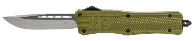 Picture of Cobratec Knives Ctk-1 Medium 3" Otf Drop Point Plain D2 Steel Blade/Od Green Aluminum Handle Features Glass Breaker Includes Pocket Clip 