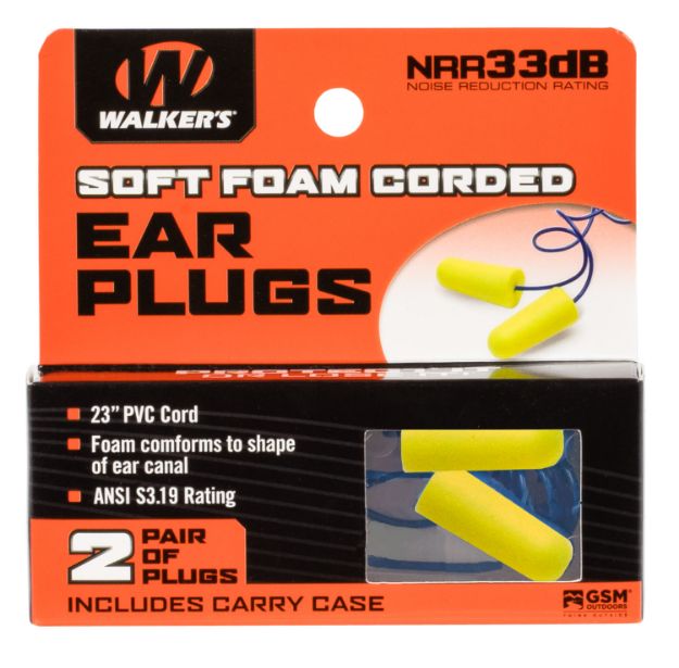 Picture of Walker's Corded Foam Ear Plugs Foam 32 Db In The Ear Yellow Adult 2 Pair 