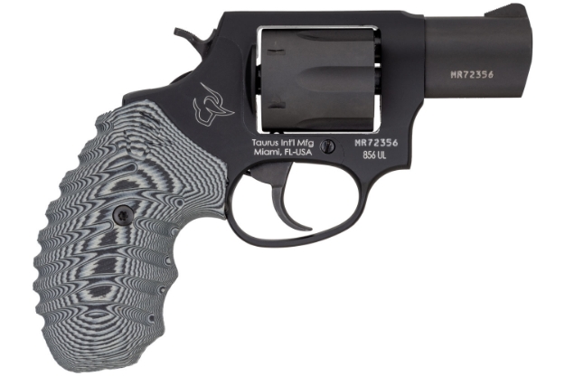 Picture of Taurus 856 Ultra-Lite 38 Special +P Caliber With 2" Matte Black Finish Barrel, 6Rd Capacity Matte Black Finish Cylinder, Matte Black Anodized Finish Aluminum Frame & Gray Vz Cyclone Grip