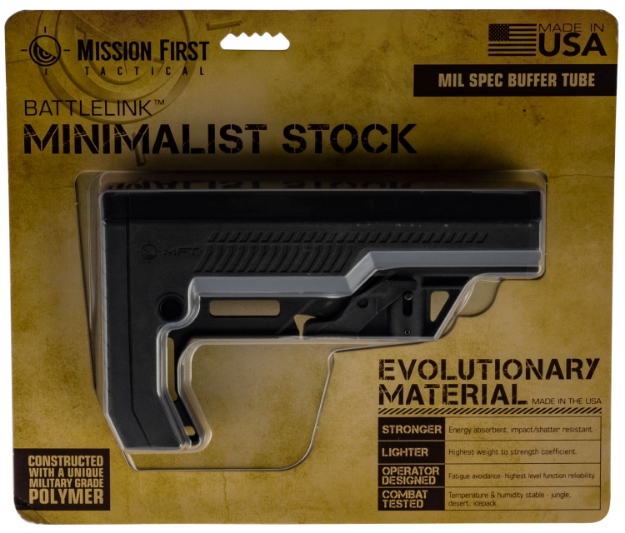 Picture of Mission First Tactical Battlelink Extreme Duty Minimalist Stock Collapsible Black Synthetic For Ar-15, M16, M4 With Mil-Spec Tube (Tube Not Included) 