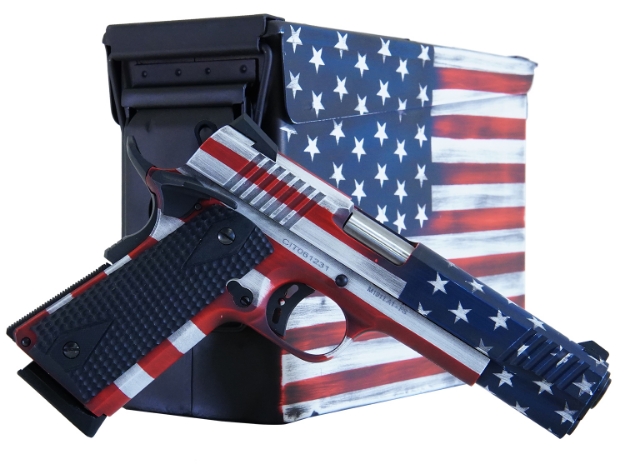 Picture of Citadel 1911-A1 Government 45 Acp 5" 8+1 Overall American Flag Cerakote Finish With Steel Slide, Black G10 Grip & 70 Series Firing System Includes 2 Mags & Ammo Can 