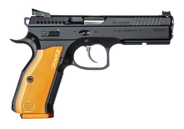 Picture of Cz-Usa Shadow 2 9Mm Luger 4.89" 17+1 Overall Black Finish With Inside Railed Steel Slide, Orange Aluminum Grip & Picatinny Rail 