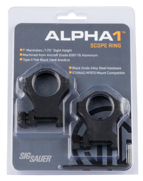 Picture of Sig Sauer Electro-Optics Alpha1 Hunting Scope Ring Set For Rifle Weaver Extra High 1" Tube 0 Moa Black Powder Coated Aluminum 