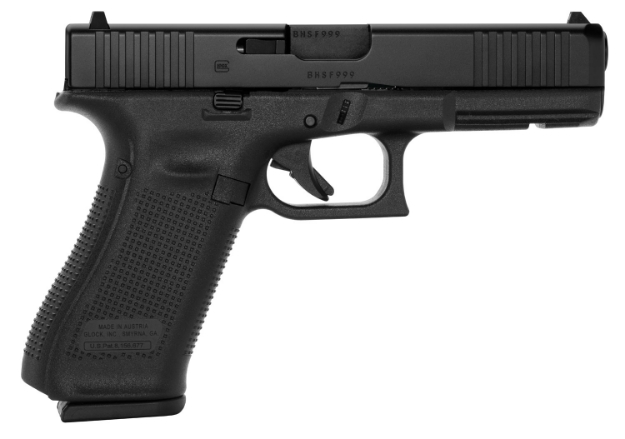 Picture of Glock G17 Gen5 Full Size 9Mm Luger 17+1 4.49" Black Gmb Barrel, Black Ndlc Serrated Slide, Black Polymer Frame W/Accessory Rail, Black Textured W/Interchangeable Backstrap Grip, Ambidextrous